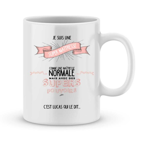 Mug personnalisé avec un prénom super maîtresse