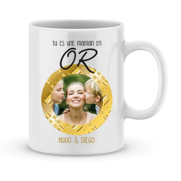 Mug personnalisé avec prénom et photo maman en or