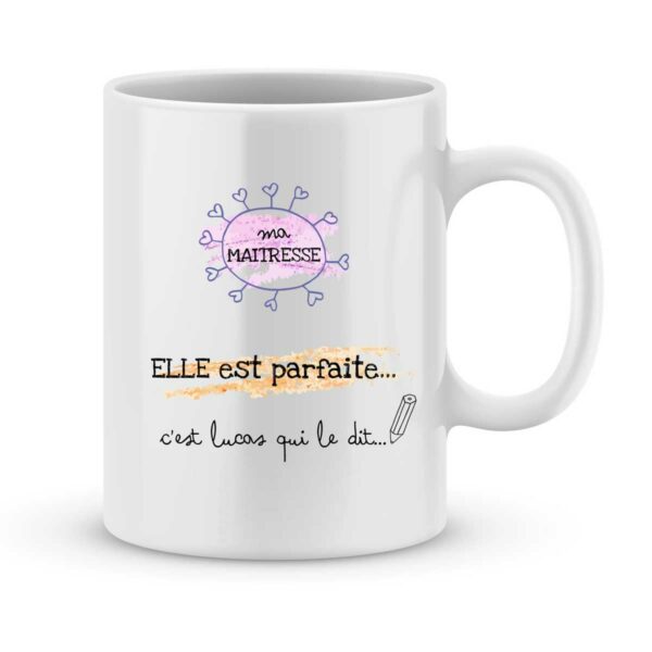 Mug personnalisé avec un prénom maîtresse parfaite