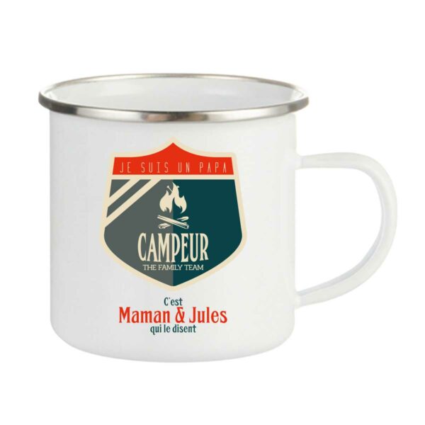 Tasse personnalisée émaillée papa campeur