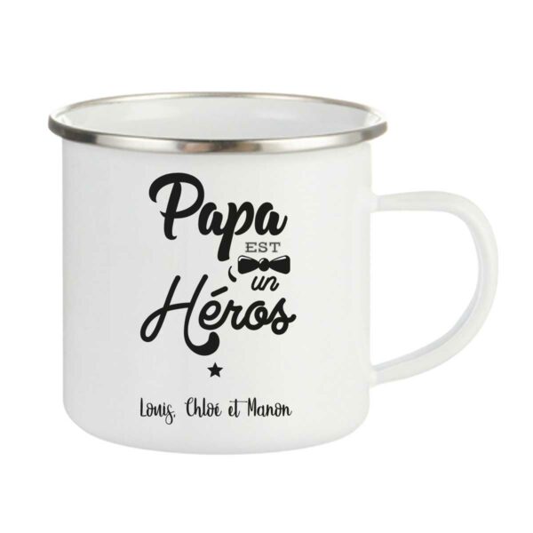 Tasse personnalisée émaillée papa est un héros