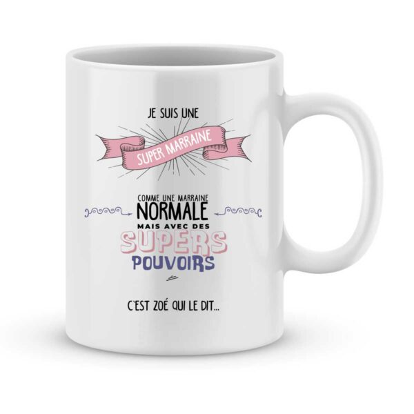 Mug personnalisé avec un prénom super marraine