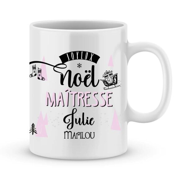 Cadeau maîtresse. Mug personnalisé joyeux noël maîtresse