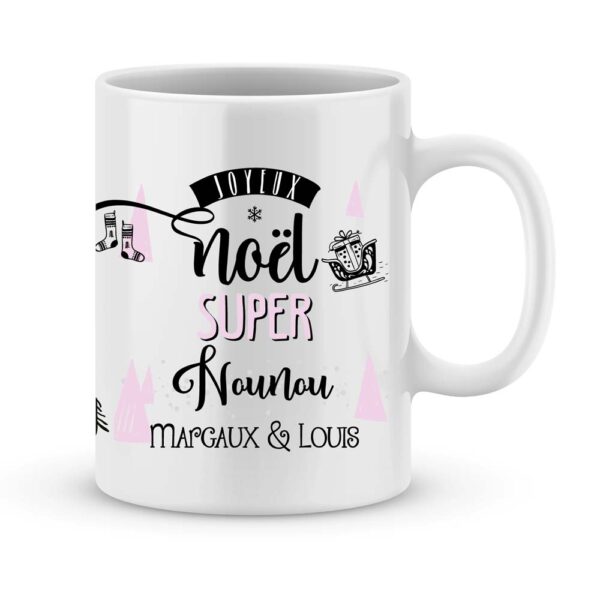 Cadeau nounou. Mug personnalisé joyeux noël nounou