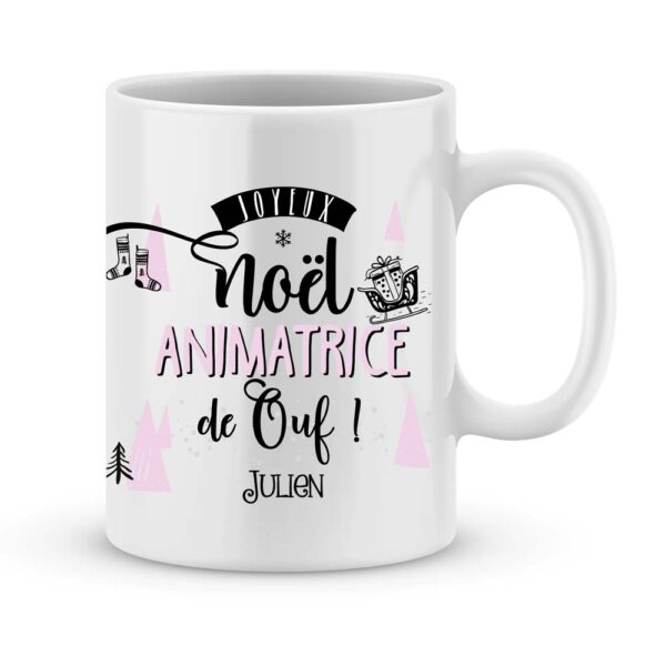 Cadeau animatrice. Mug personnalisé joyeux noël animatrice