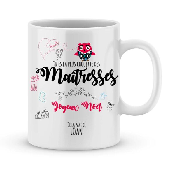 Cadeau noël maîtresse. Mug personnalisé joyeux noël