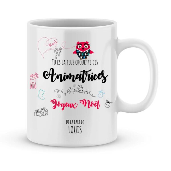 Cadeau noël animatrice. Mug personnalisé joyeux noël