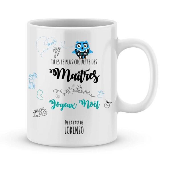 Cadeau noël maître. Mug personnalisé prénom joyeux noël