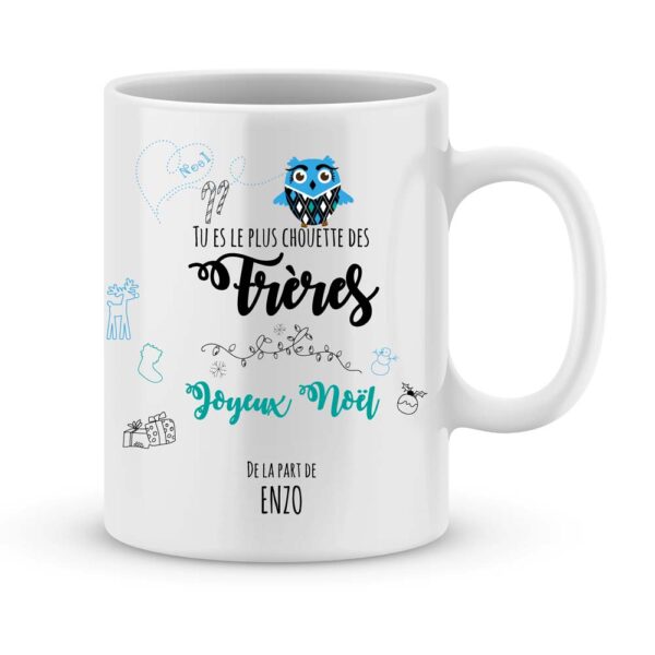 Cadeau noël frère. Mug personnalisé prénom joyeux noël