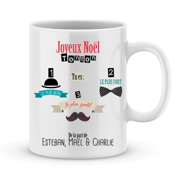 Cadeau tonton. Mug personnalisé joyeux noël mon tonton