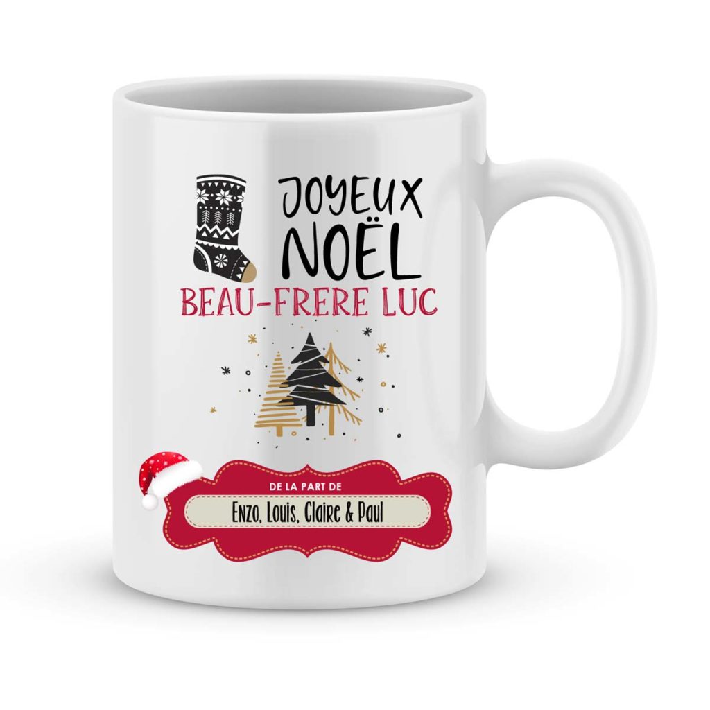 Cadeau noël beau-frère. Mug personnalisé joyeux noël beau-frère