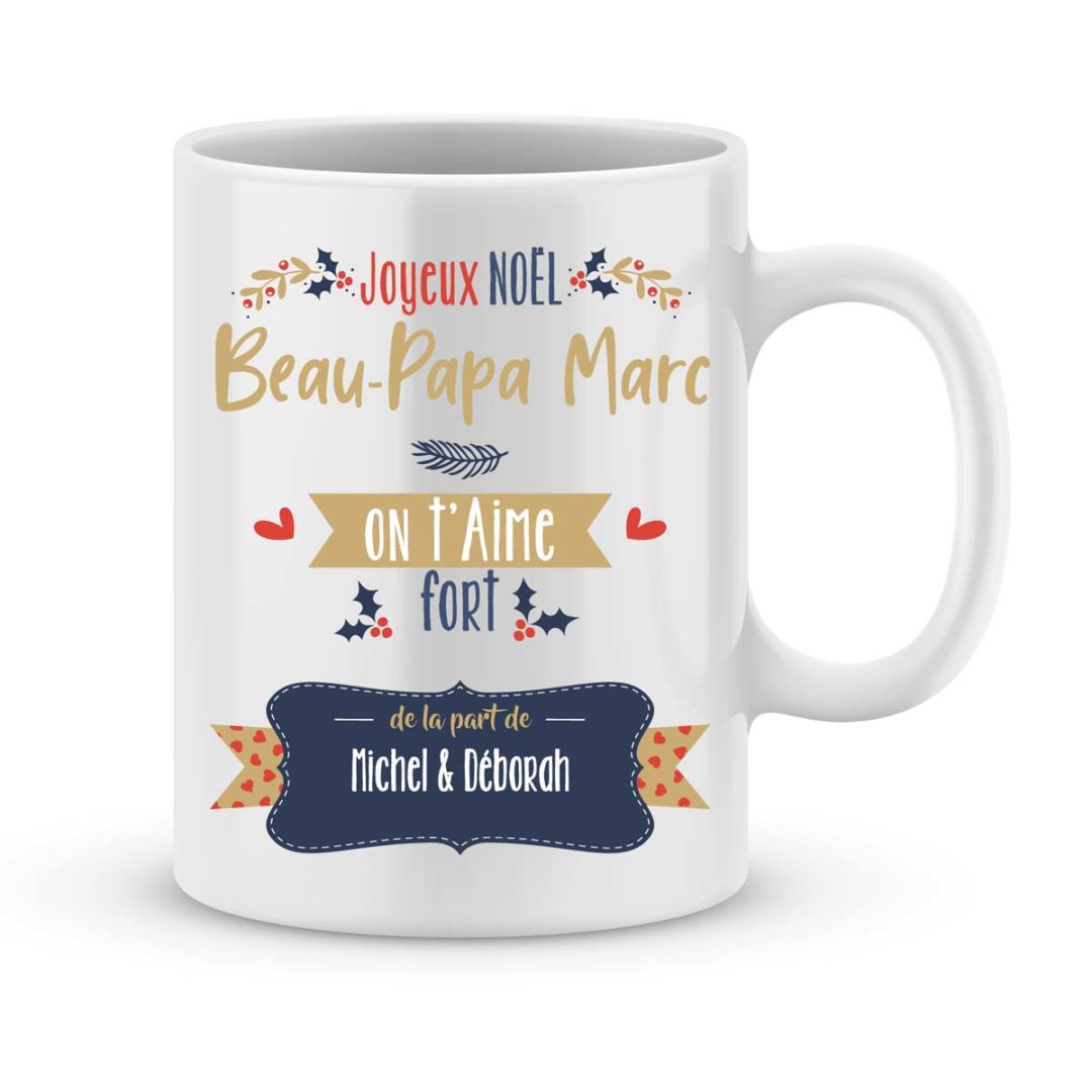 Cadeau beau-père. Mug personnalisé on t'aime fort beau-père