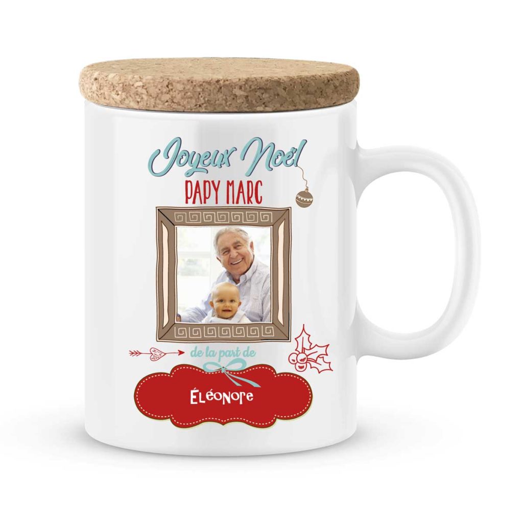 Cadeau noël papy  Mug personnalisé joyeux noël prénom et photo